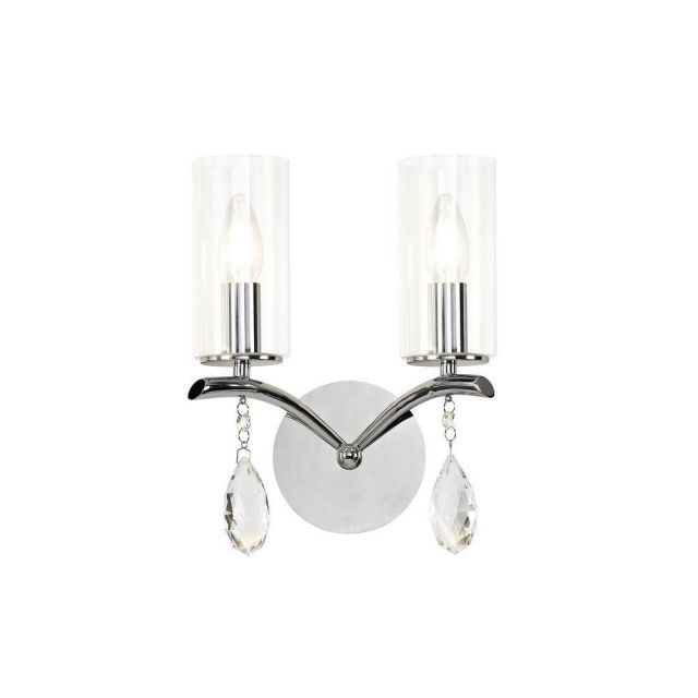 Diyas IL32792 Rhea 2 Light Switched Wall Light In Polished Chrome With Two Clear Glass Shades