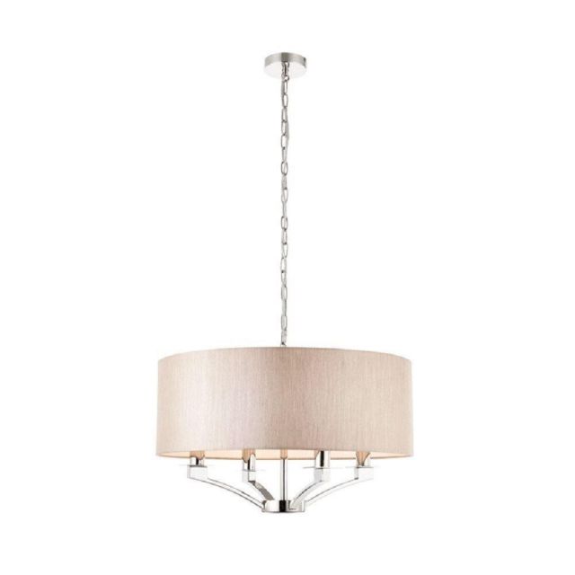 4 Light Ceiling Pendant Light In Polished Nickel With Beige Shade
