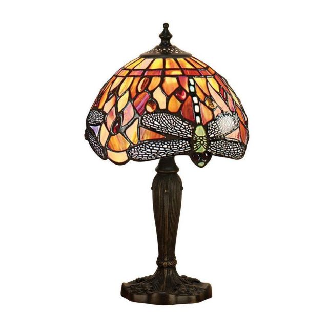 Interiors 1900 64091 Dragonfly Flame Tiffany Intermediate 1 Light Table Lamp In Bronze With Shade