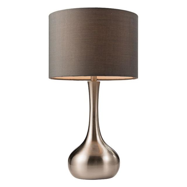 Endon 61192 Piccadilly Satin Nickel Touch Table Lamp with Dark Grey Shade