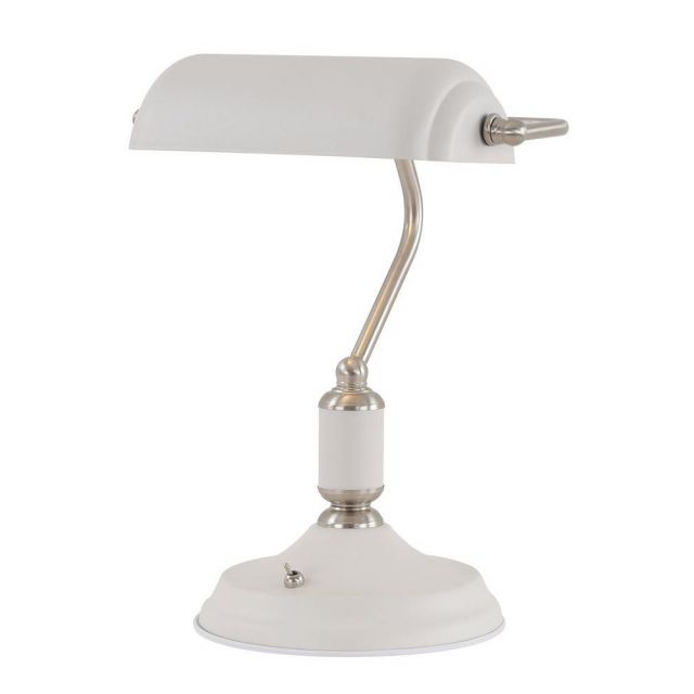 Ryde 1 Light Bankers Table Lamp In Sand White, Satin Nickel And White