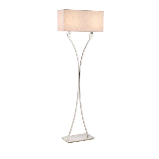 2 Light Floor Lamp In Polished Nickel With Beige Shade
