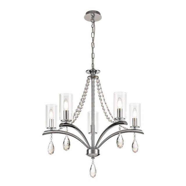 Diyas IL32795 Rhea 5 Light Multi Arm Ceiling Pendant In Polished Chrome With Clear Glass Shades