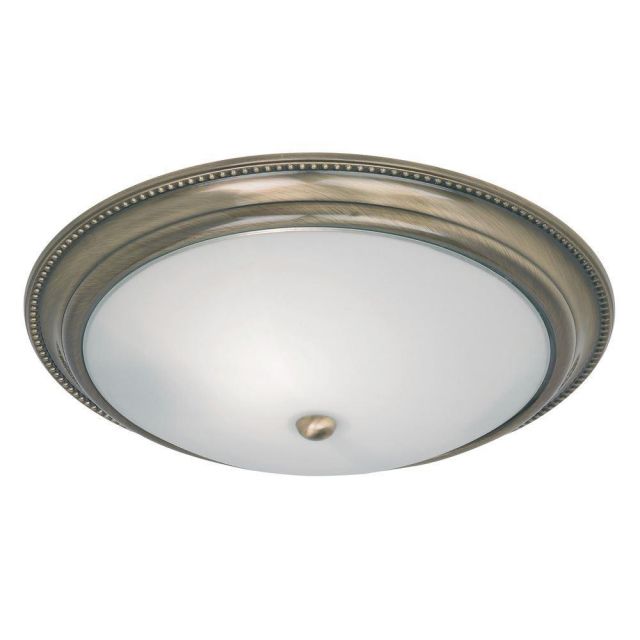 Endon 91121 Flush Light In Antique Brass With Opal Glass