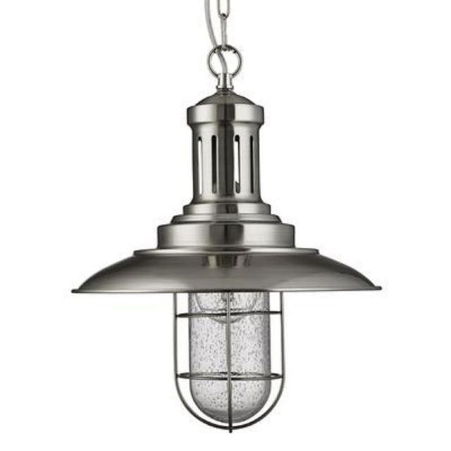 Searchlight 5401SS  Fisherman 1 Light Ceiling Pendant In Satin Silver With Seeded Glass - Dia: 300mm