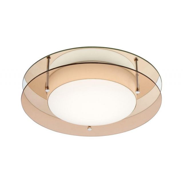 Disc Flush LED Ceiling Light In Opal White And Amber Glass