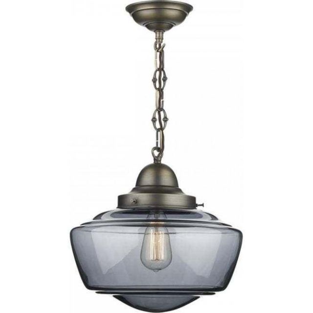 David Hunt Lighting STO0110 Stowe 1 Light Antique Brass Smoked Glass Ceiling Pendant