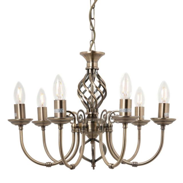 Barley 7 Light Classic Knot Twist Ceiling Light in Antique Brass