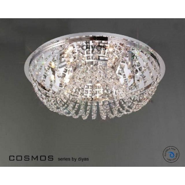IL30044 7 Lt Chrome and Crystal Halogen Flush Ceiling Lamp