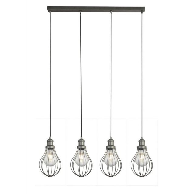 Searchlight 1384-4PW Balloon Cage 4 Light Linear Pendant Light In Pewter