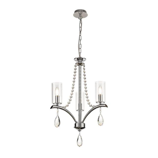 Diyas IL32793 Rhea 3 Light Multi Arm Ceiling Pendant In Polished Chrome With Clear Glass Shades