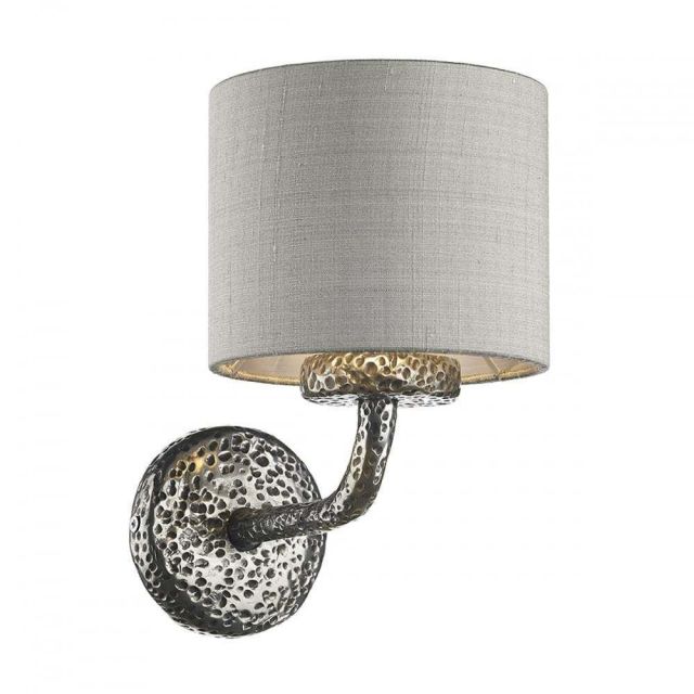David Hunt Lighting SLO0767-39-SI Sloane 1 Light Wall Light In Pewter With Silver Grey Silk Shade