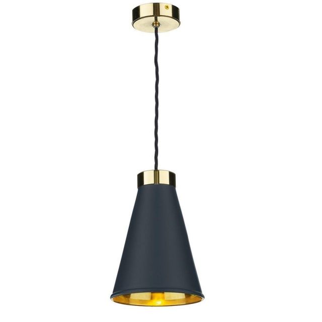David Hunt Lighting HYD01 Hyde One Light Ceiling Pendant Light In Brass With Smoke Blue Metal Shade