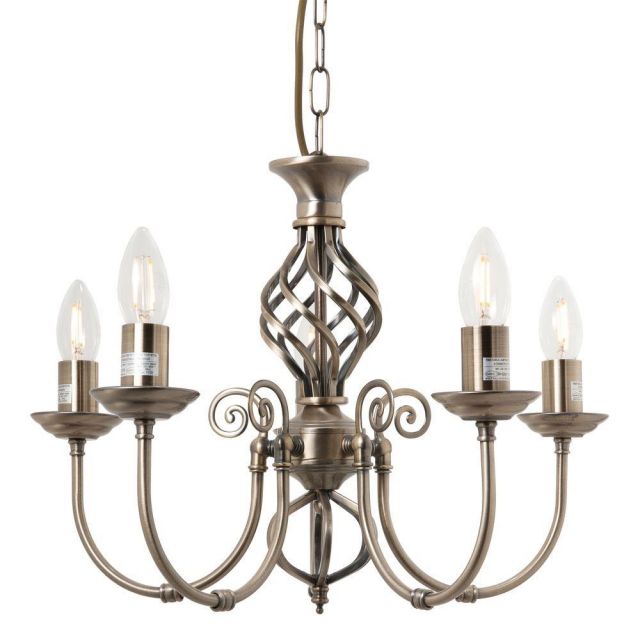 Barley 5 Light Classic Knot Twist Ceiling Light in Antique Brass