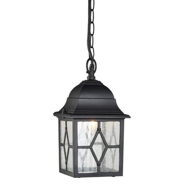 Traditional Black Outdoor Hanging Porch Lantern with Cathedral Style Glass