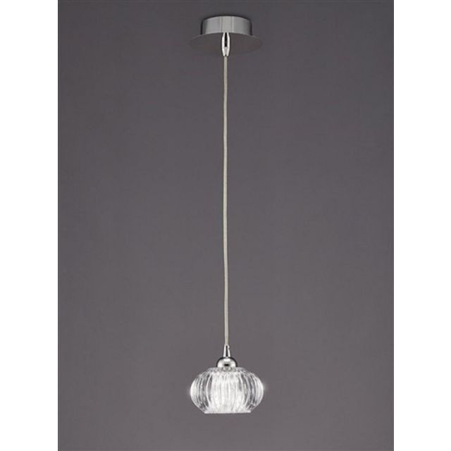 PH117 Lizzy 1 Light Ceiling Pendant In Chrome With A Clear Modern Effect Glass Shade