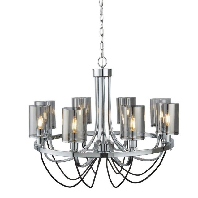 Searchlight 9048-8CC Catalina Eight Light Ceiling Pendant Light In Chrome with Smokey Glass