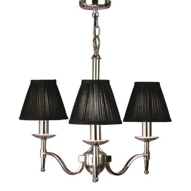 Interiors 1900 63638 Stanford 3 Light, 3 Arm Ceiling Pendant In Nickel With Black Shades