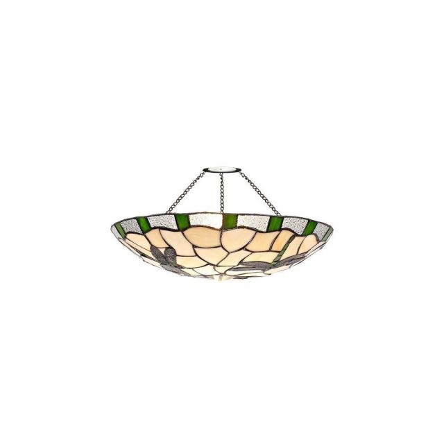 Cancion 1 Light Non Electric Uplighter With Green, Cream And Black Tiffany Shade