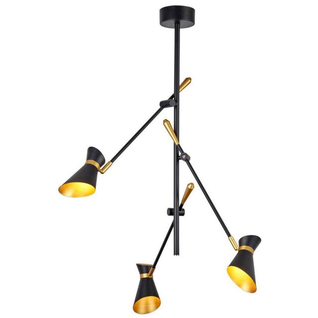 Searchlight 5943-3BG Diablo Three Light Ceiling Pendant With Adjustable Arms In Black And Gold