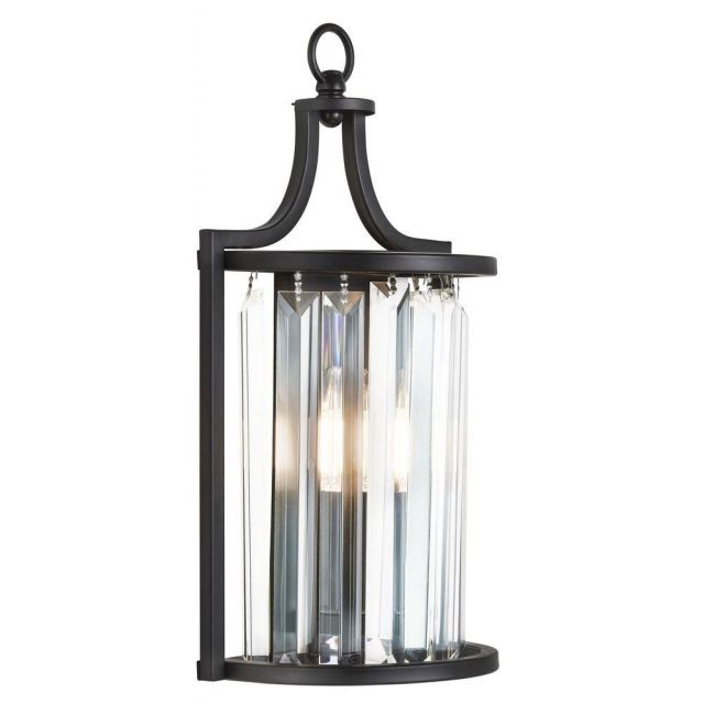 Searchlight 8571BK Victoria 1 Light Wall Light In Black And Crystal Glass
