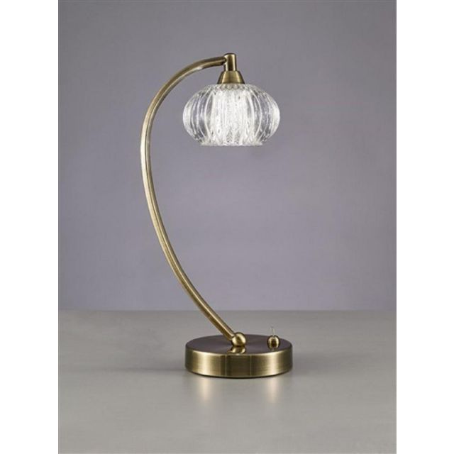 T988 Modern 1 Light Table Lamp In Bronze With Clear Ribbed Glass Shade