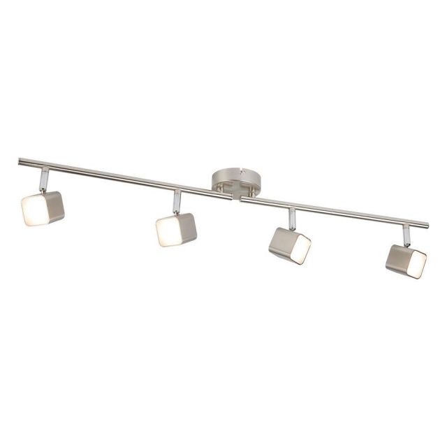 Searchlight 4234SS Quad Four Light Ceiling Bar Spotlight In Satin Silver And Glass
