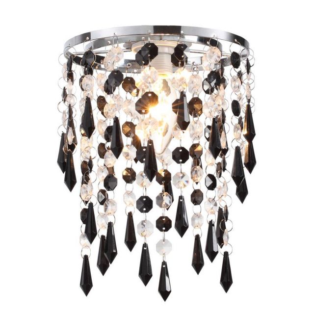 Easy Fit 1 Light Ceiling Pendant Lamp Shade In Black / Clear Glass