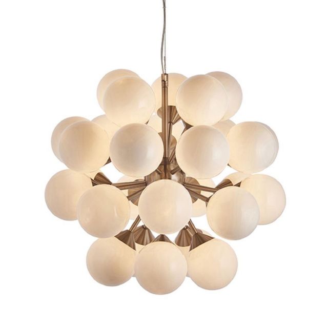 28 Light Ceiling Pendant Light In Satin Nickel Plate With Gloss White Glass Shades