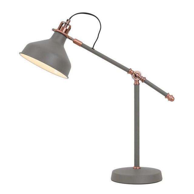 Ryde 1 Light Adjustable Table Lamp In Sand Grey, Copper And White