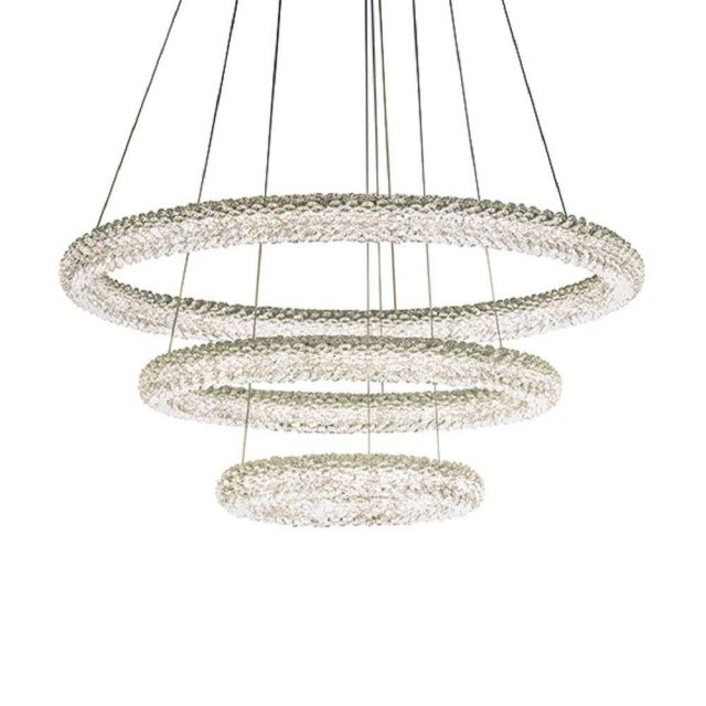 3 Ring Ceiling Pendant Light In Chrome Plate And Clear Crystal Glass