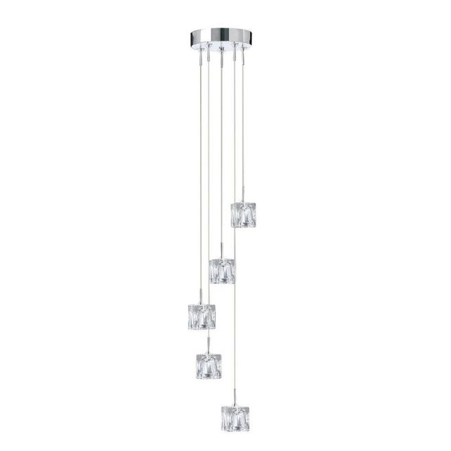 Searchlight 6775-5-LED Ice Cube Five Light LED Cluster Ceiling Light In Chrome With Clear Glass