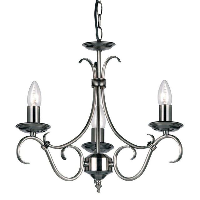 Endon 2030-3AS 3 Light Chandelier In Antique Silver