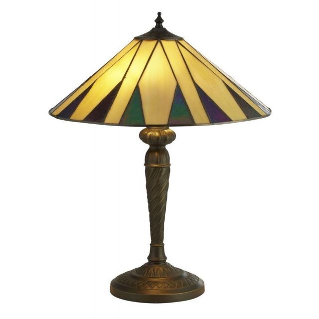 Searchlight 7066-42 Charleston Small Table Lamp In Antique Brass With Tiffany Glass - H: 530mm