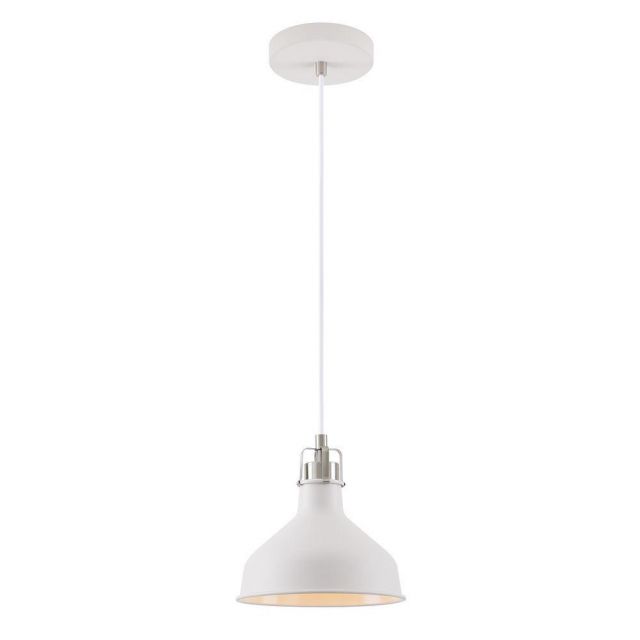 Ryde 1 Light Small Ceiling Pendant In Sand White, Satin Nickel And White - Dia: 190mm