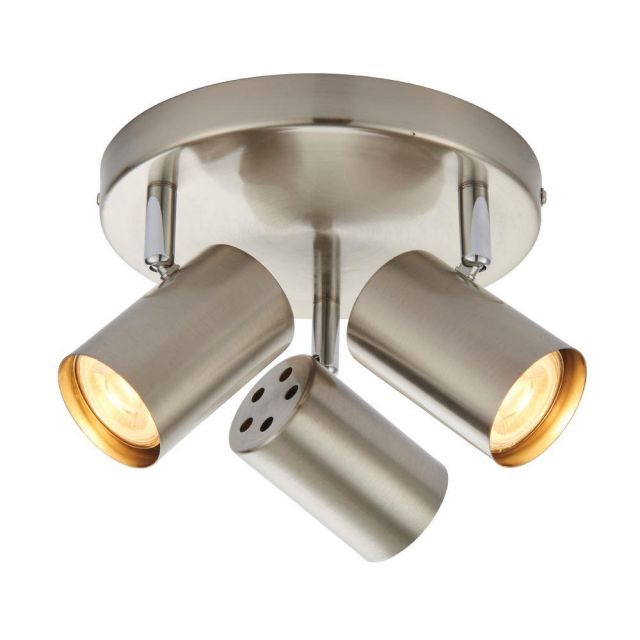 Saxby Lighting 73688 Arezzo Three Light Plate Ceiling Spotlight In Satin Chrome And Chrome Plate