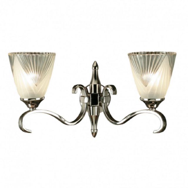 Interiors 1900 63455 Columbia Twin Wall Light In Nickel With Deco Style Glass Shades
