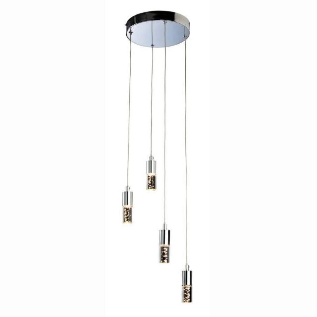 Firstlight 4885CH Focus LED 4  Light Ceiling Pendant Light In Chrome With Clear Acrylic Bubble Shades