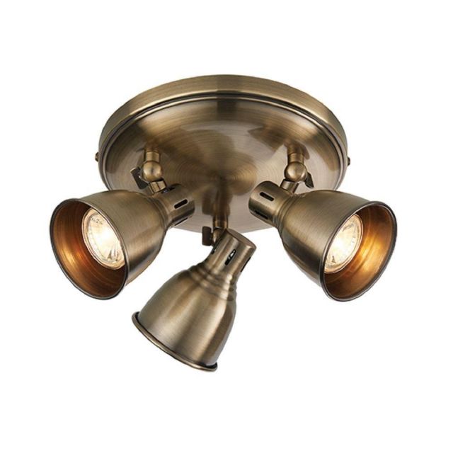 Endon 76279 Westbury 3 Light Ceiling Spotlight In Antique Brass Plate