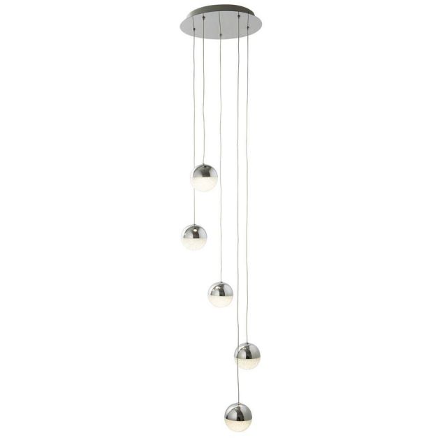 Searchlight 5845-5CC Marbles Five Light Ceiling Pendant Cluster Light In Chrome With Crushed Glass