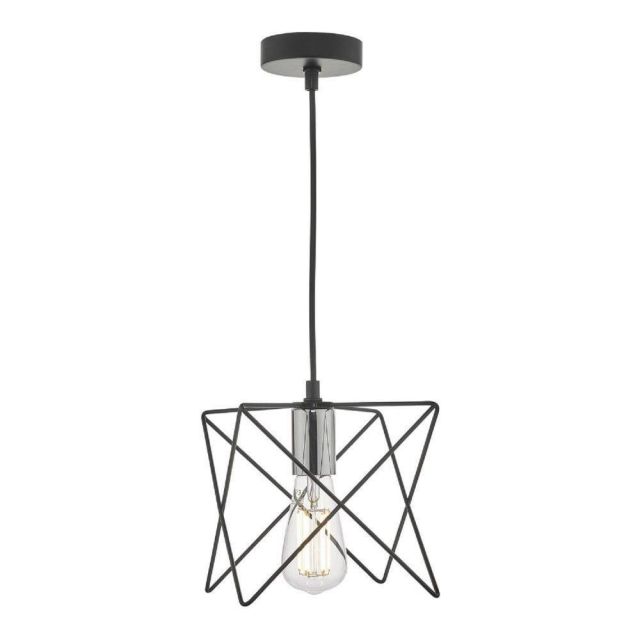 Dar MID0150 Midi 1 Light Ceiling Pendant In Black And Polished Chrome