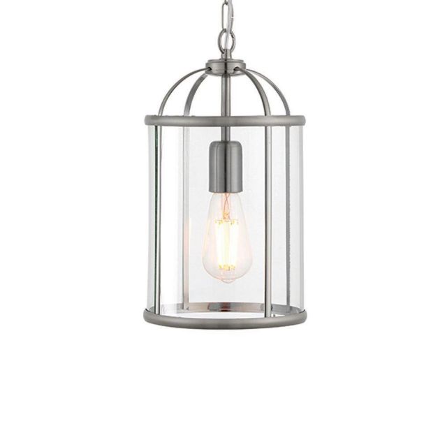 Endon 70323 Lambeth 1 Light Ceiling Pendant In Satin Nickel And Clear Glass