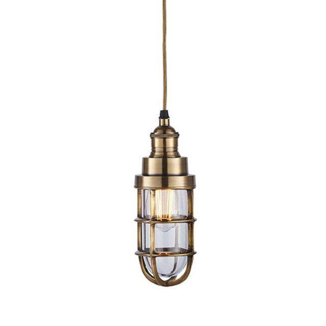 1 Light Ceiling Pendant Light In Burnished Solid Brass And Clear Glass