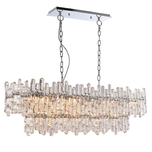 12 Light Linear Ceiling Pendant In Chrome Plate And Clear Glass