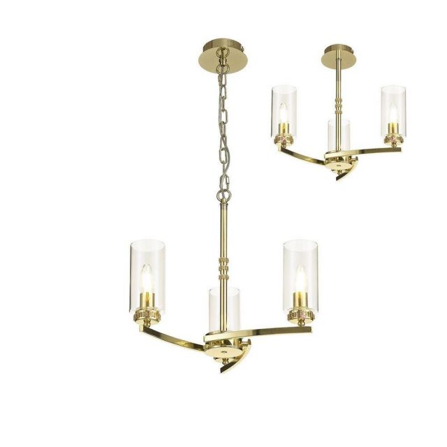Benz 3 Light Semi Flush Ceiling Light In Polished Gold With Clear Glass