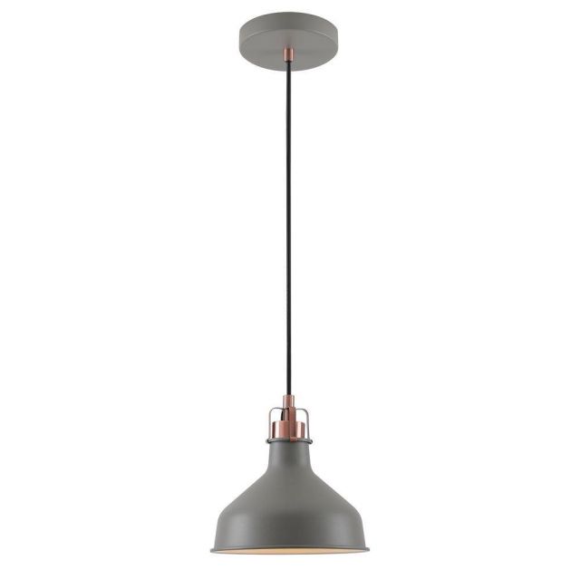 Ryde 1 Light Small Ceiling Pendant In Sand Grey, Copper And White - Dia: 190mm