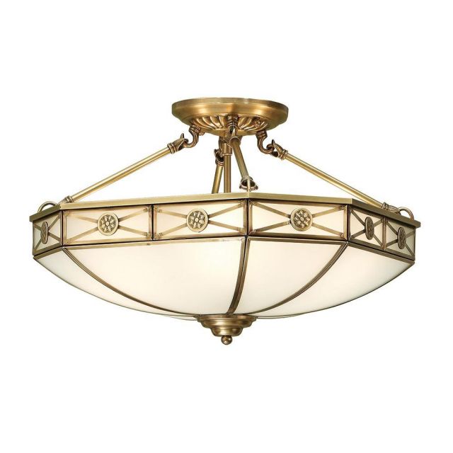 Interiors 1900 SN04P50 Bannerman 4 Light Semi Flush Ceiling Light In Antique Brass