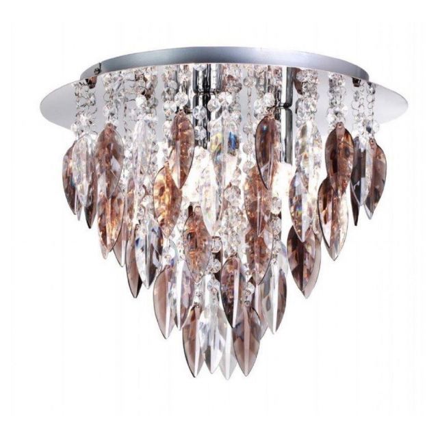 Willazzo 3 Light Flush Ceiling Fitting In Chrome With Smoked Droplets