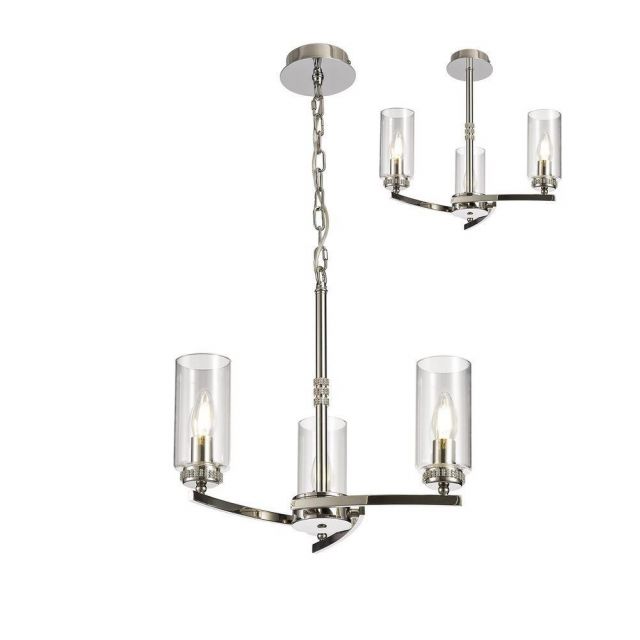 Benz 3 Light Semi Flush Ceiling Light In Polished Nickel With Clear Glass