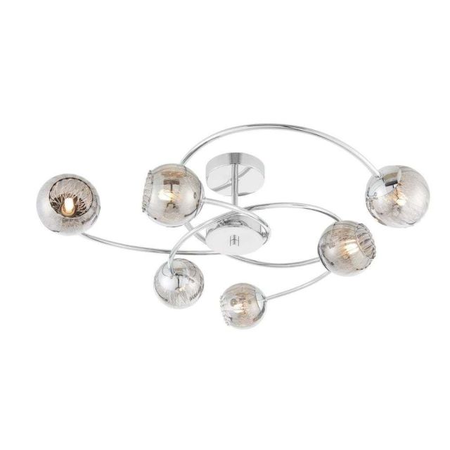 Endon 73582 Aerith Six Light Semi Flush Ceiling Light In Chrome Plate And Smokey Mirror Glass Shades